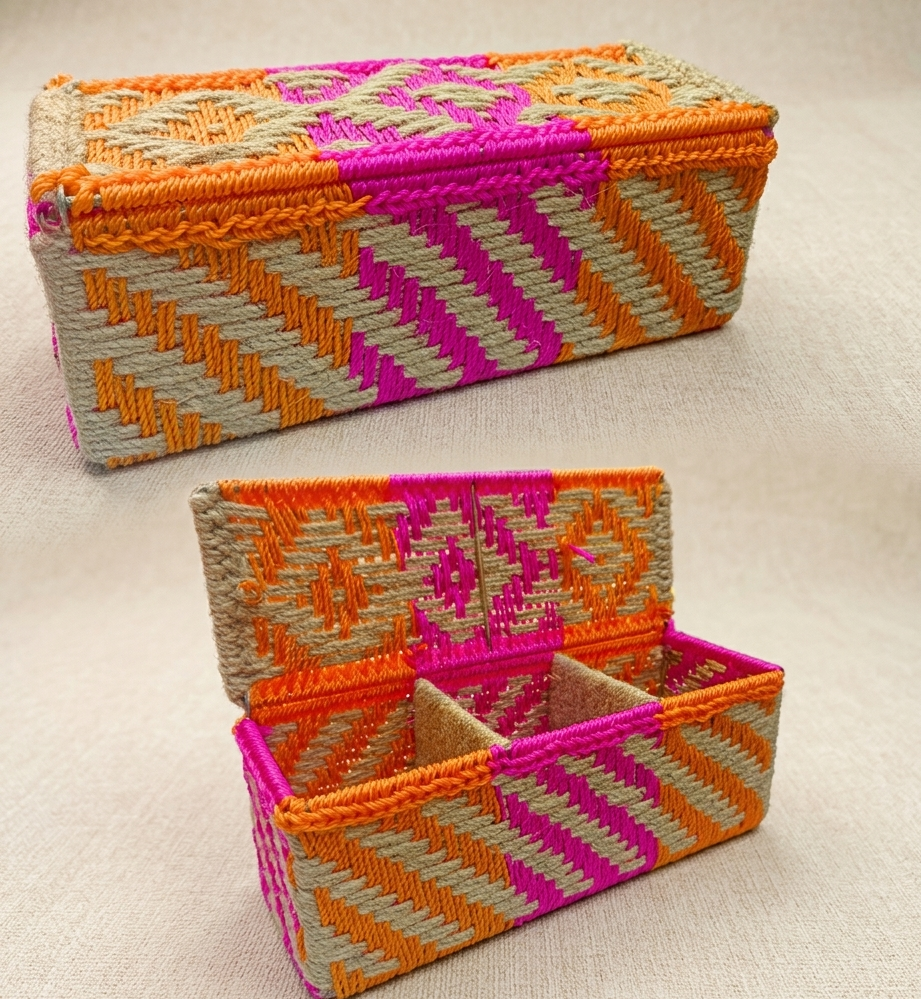 woven cotton rope hamper box with 3 jar partitions