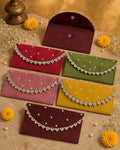 Premium velvet shagun envelope with lace and pearls