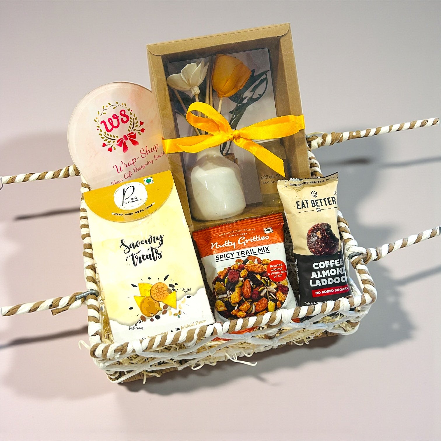 Premium wedding return gift hamper with reed diffuser