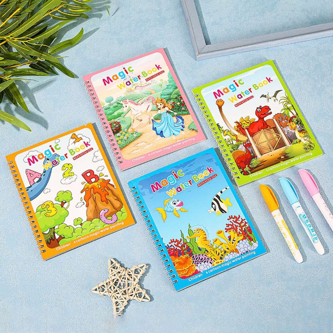 Reusable Water Magic Book with Doodle Pen – Mess-free, educational coloring book for toddlers & kids. Ideal return gift for birthdays & learning activity.