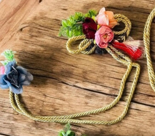 Artificial 2 flower bunch with connecting dori in assorted colors, perfect for tray decoration, trousseau, saree, lehenga, and suit gift packing by Wrap Shap