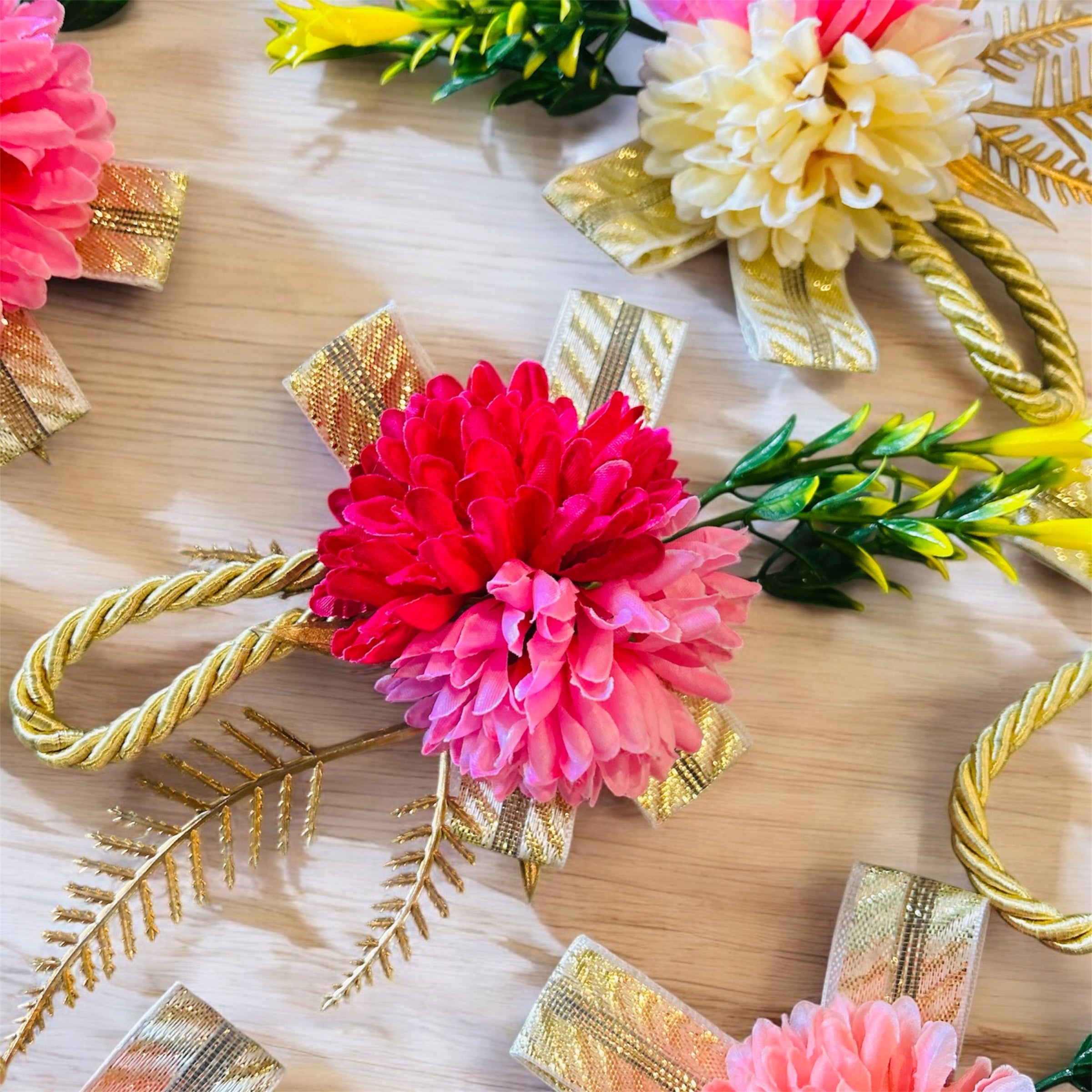 Wrap Shap Artificial Carnation Flower Bunch – 2 lifelike flowers in assorted colors for gift wrapping, trousseau packing, and festive decor