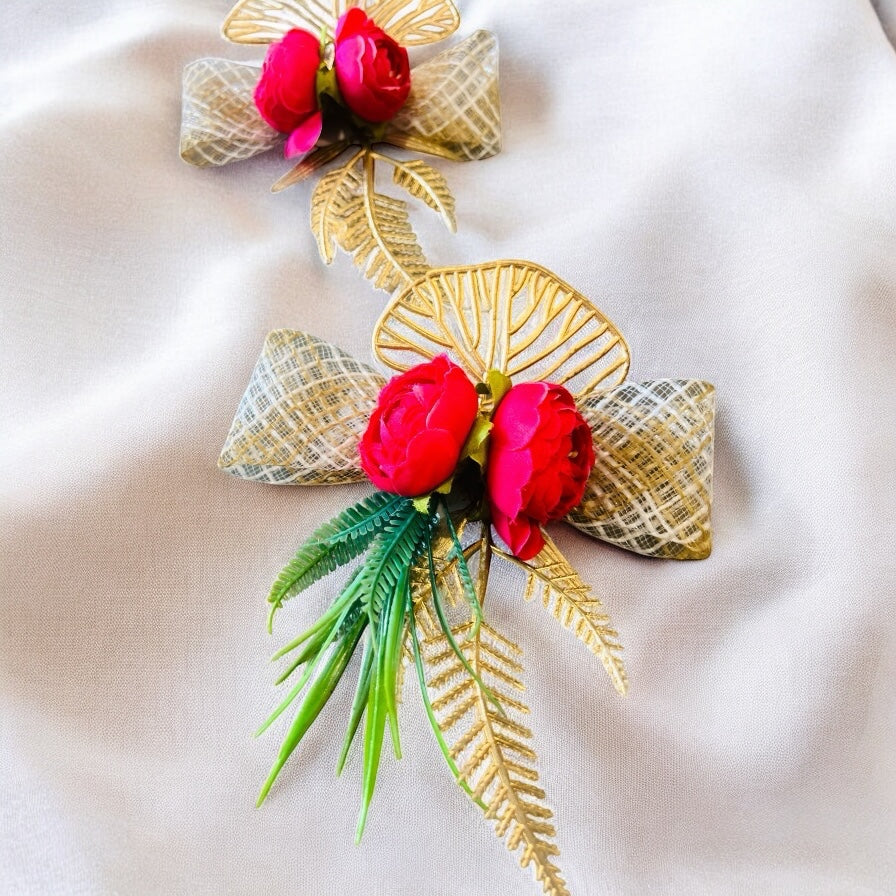 Artificial Peony Flower Bunch with Golden Leaf – Assorted Colors for Gift Packing, Trousseau Decoration, Hampers, Cakes & Craft by Wrap Shap