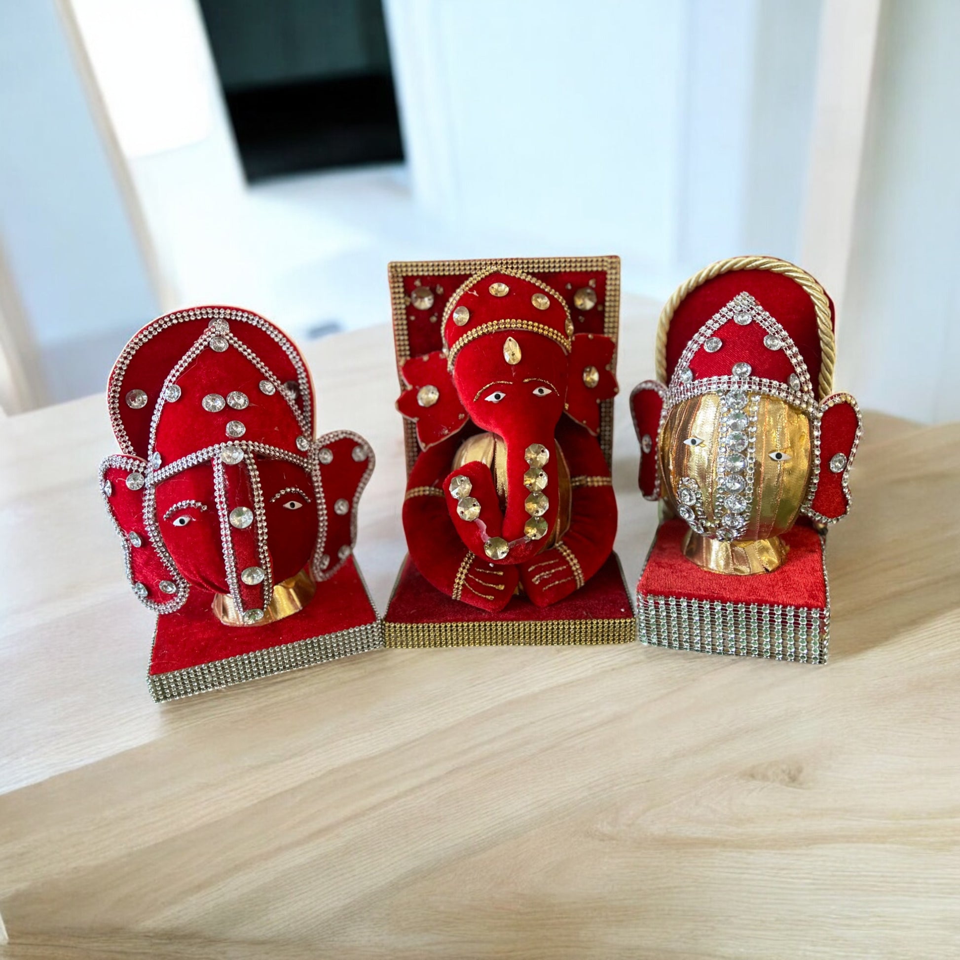 Decorated dry coconut designed as Ganpati face with colorful embellishments for pooja and wedding rituals by Wrap Shap