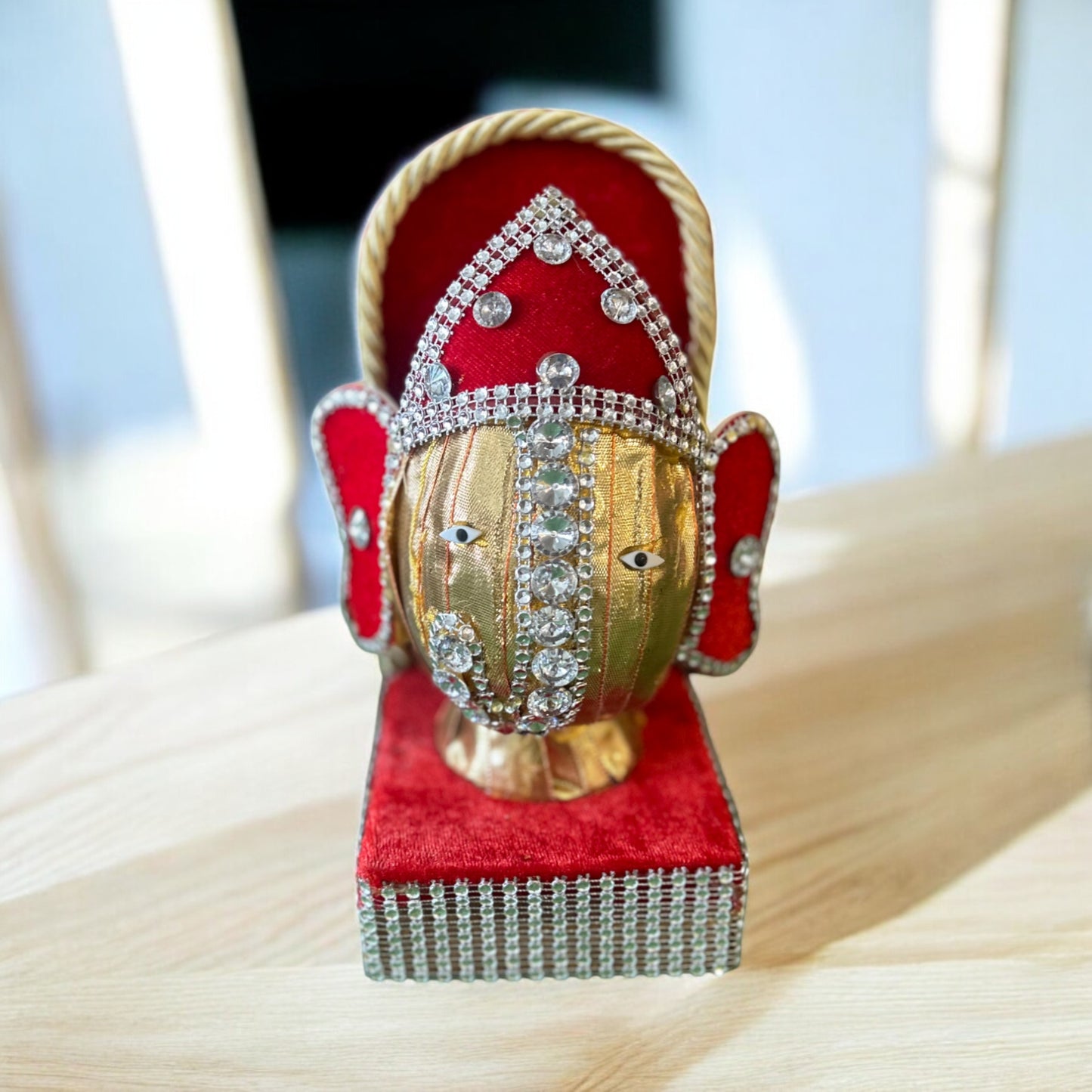 Decorated Sookha Nariyal in Ganpati Face Theme – Dry Coconut for Pooja & Wedding Rituals by Wrap Shap