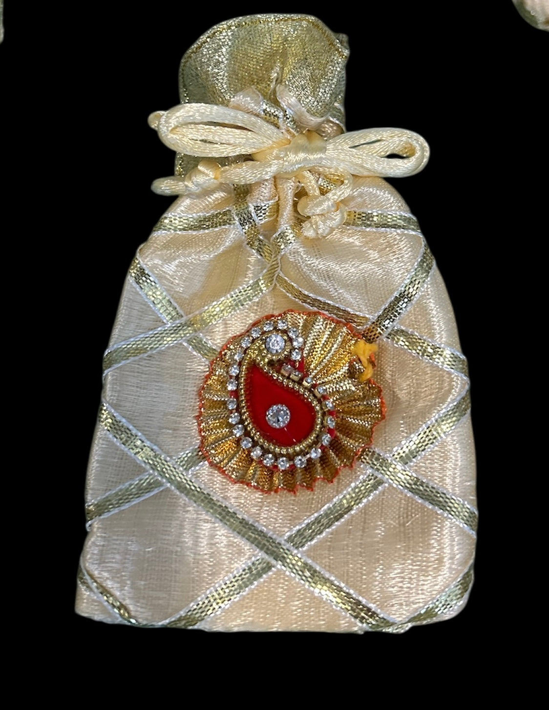 Small Full Cross Potli with Gota Booti – Batwa Bags for Dry Fruits, Coins, Jewellery (3x4 Inches) | Return Favours by Wrap Shap