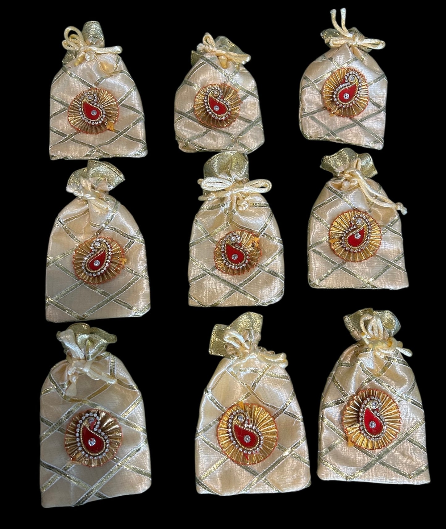 Small Full Cross Potli with Gota Booti – Batwa Bags for Dry Fruits, Coins, Jewellery (3x4 Inches) | Return Favours by Wrap Shap