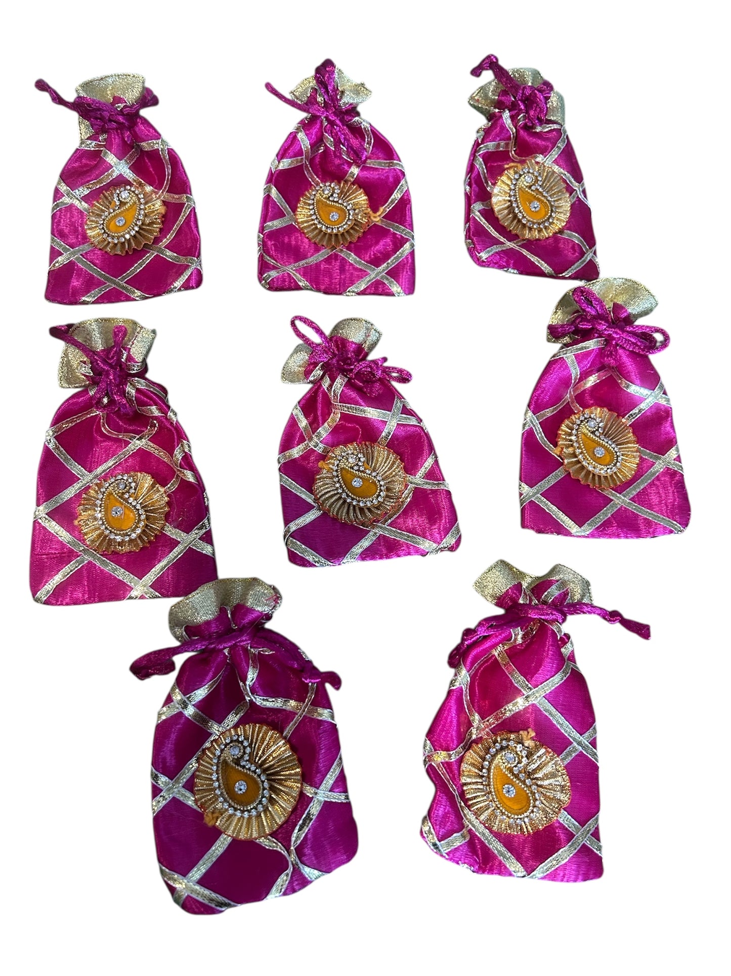 Small Full Cross Potli with Gota Booti – Batwa Bags for Dry Fruits, Coins, Jewellery (3x4 Inches) | Return Favours by Wrap Shap