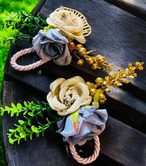 Premium 2 Rose Flower Bunch with Golden Embellishment – Assorted Colors | Gift, Trousseau & Decoration by Wrap Shap