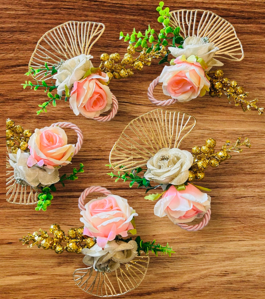 Premium artificial flower bunch with 2 colored roses and 1 golden flower for wedding packing, gifting, trousseau, hampers and cake décor by Wrap Shap