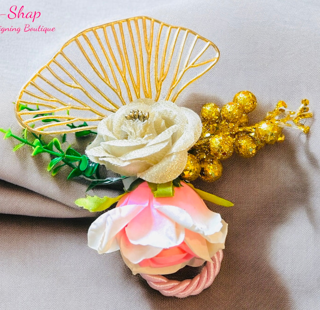 Premium 2 Rose Flower Bunch with Golden Embellishment – Assorted Colors | Gift, Trousseau & Decoration by Wrap Shap