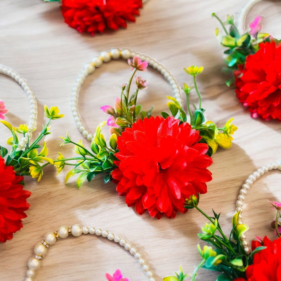 Single Artificial Carnation Flower Bunch with Pearl Ring – Assorted Colors for Gift Packing, Trousseau, Cakes & Decoration by Wrap Shap