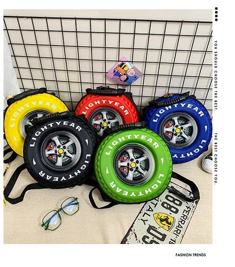 Tyre-shaped EVA hardcase backpack for kids – fun and durable return gift by Wrap Shap