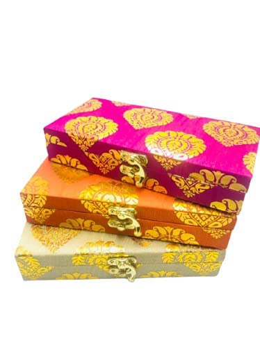 Vibrant Paan Print Cloth Cash & Gaddi Gift Box - Mixed Colors, 8"x4"x2"