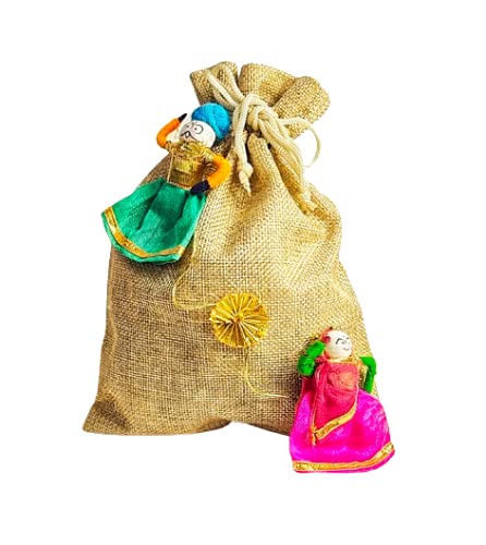 Charming Jute Potli Bags with Puppets (7x9 inches) – Ideal for Return Favors and Gifting Dry Fruits