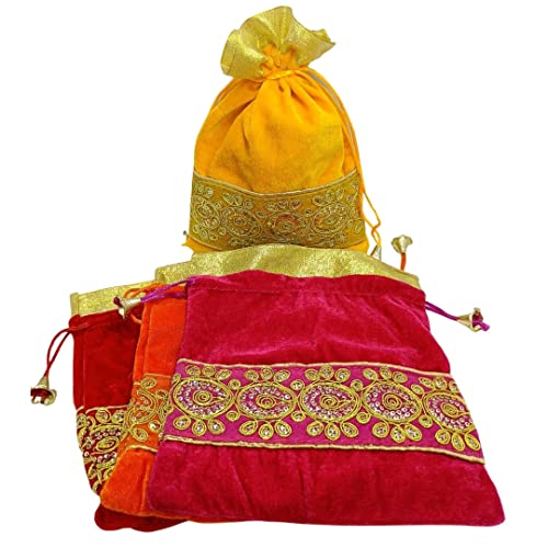 Elegant Velvet Potli Bags with Heavy Lace (7x9 inches) – Ideal for Return Favors and Gifting Dry Fruits