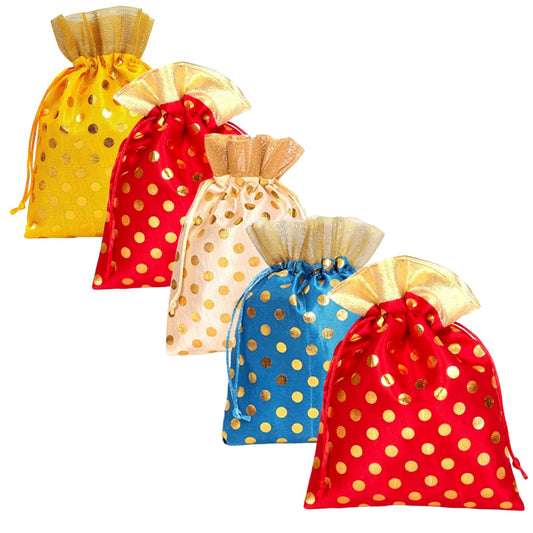 Charming Polka Dot Print Potli Batwa Bags (7x5 inches) – Ideal for Return Favors and Gifting Dry Fruits