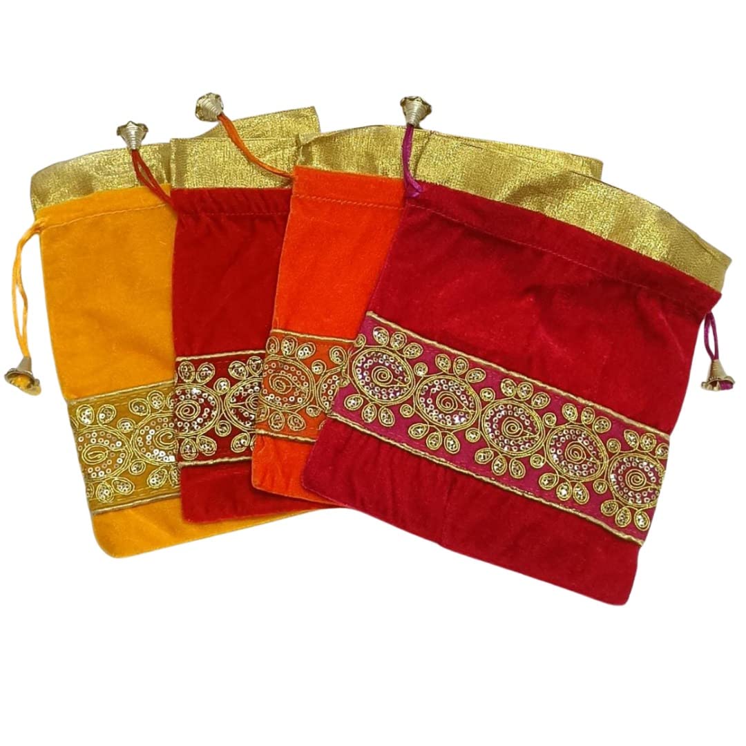 Elegant Velvet Potli Bags with Heavy Lace (7x9 inches) – Ideal for Return Favors and Gifting Dry Fruits