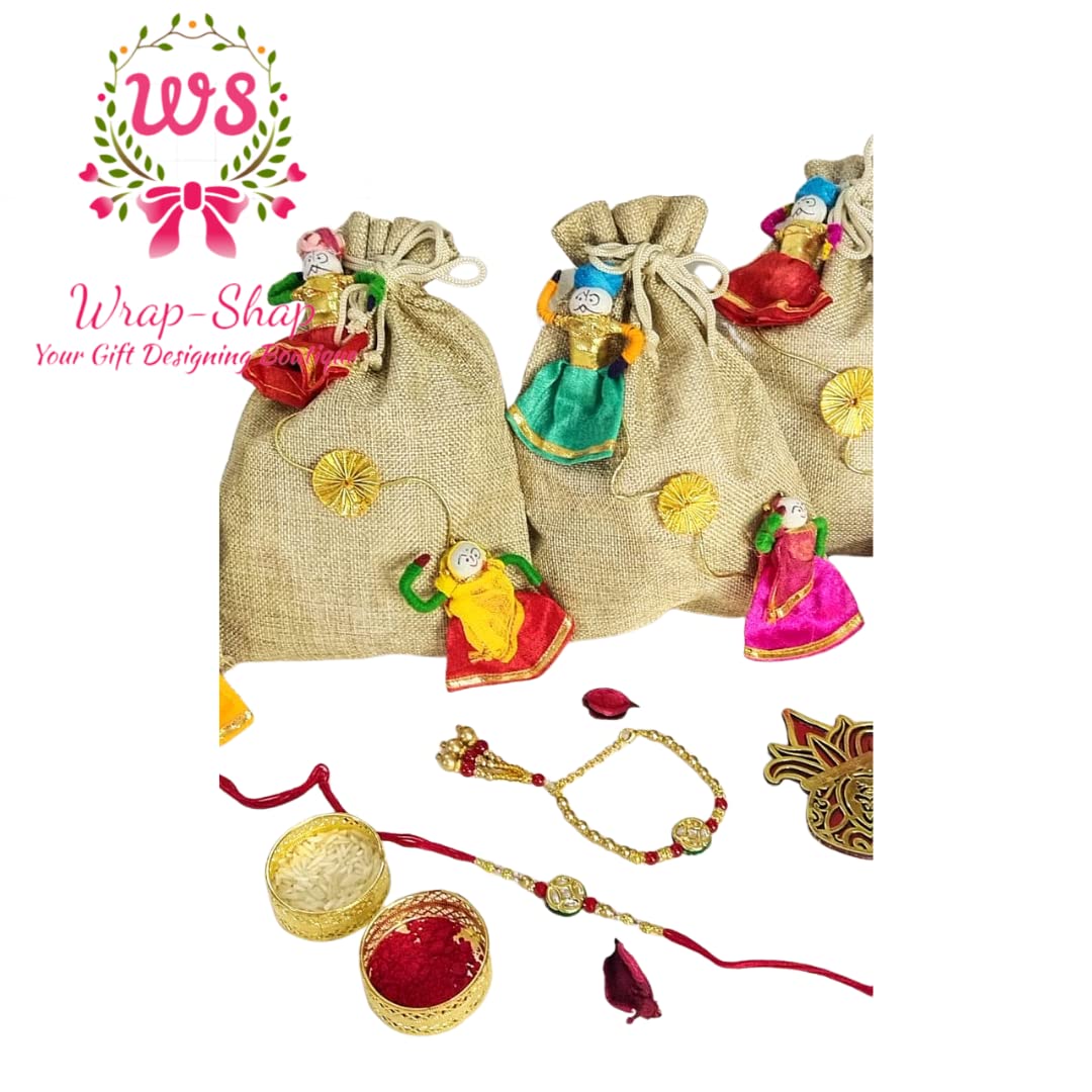 Charming Jute Potli Bags with Puppets (7x9 inches) – Ideal for Return Favors and Gifting Dry Fruits