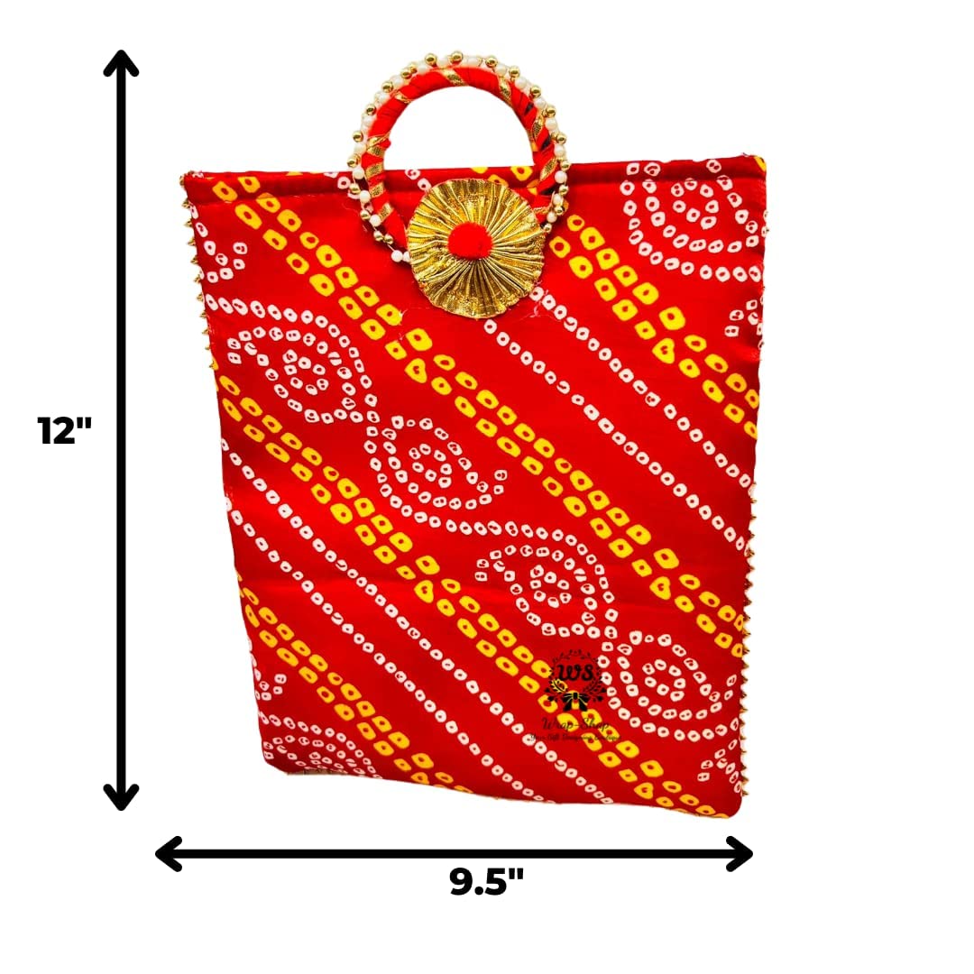 Traditional Bandhej Gifting Bag 10x8 Inch – Return Gift Bag for Wedding, Haldi, Mehendi, Festive Gifting