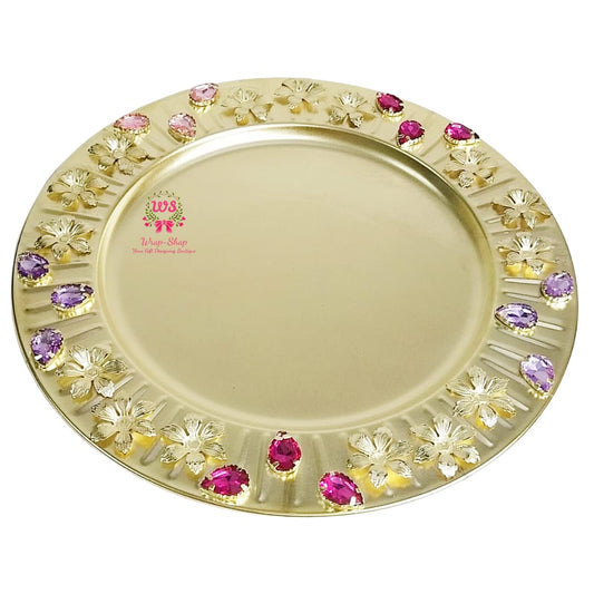 Metal Decorative Platter with Gemstones for Dry-fruit gifting