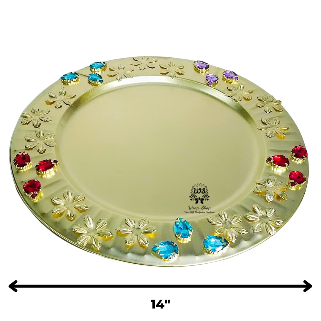 Metal Decorative Platter with Gemstones for Dry-fruit gifting