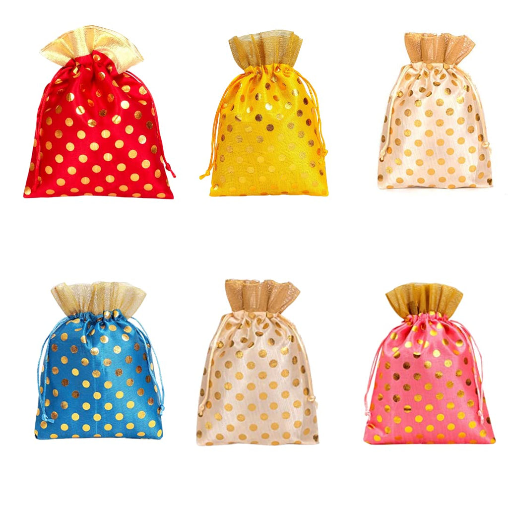 Charming Polka Dot Print Potli Batwa Bags (7x5 inches) – Ideal for Return Favors and Gifting Dry Fruits