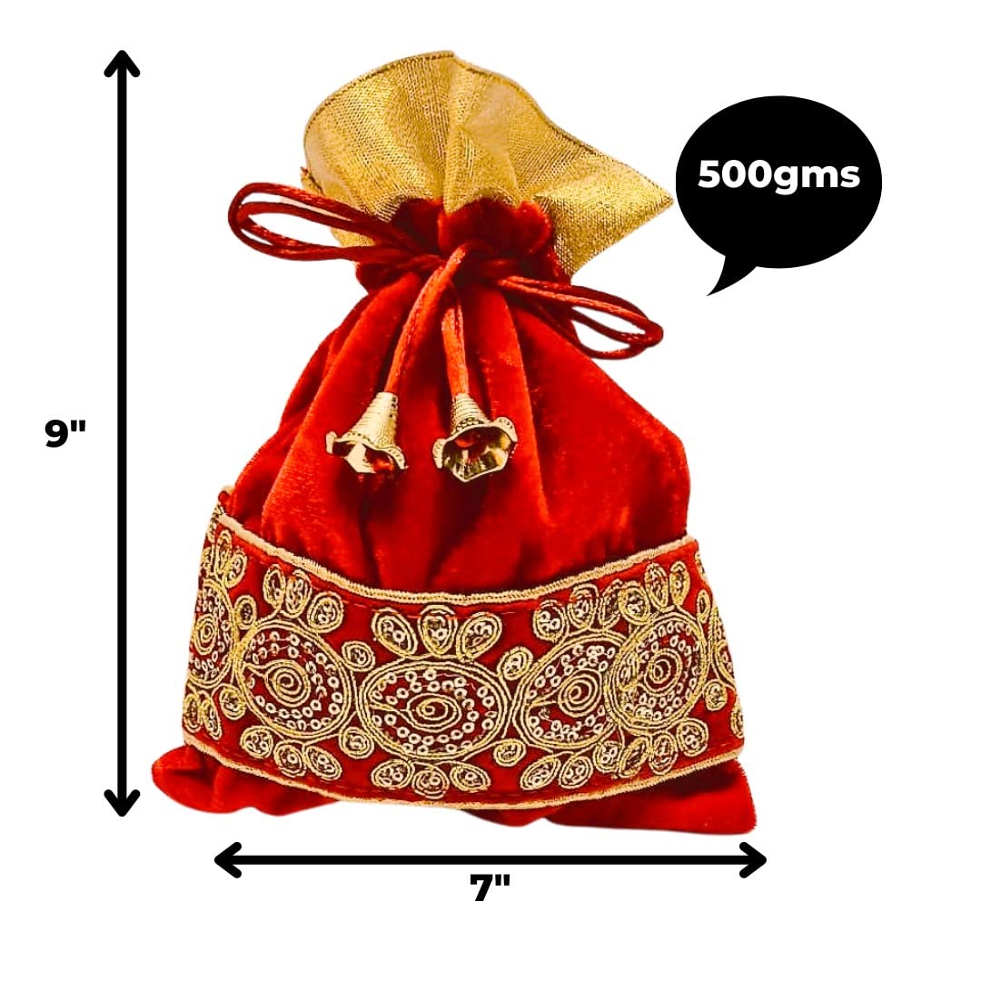 Elegant Velvet Potli Bags with Heavy Lace (7x9 inches) – Ideal for Return Favors and Gifting Dry Fruits