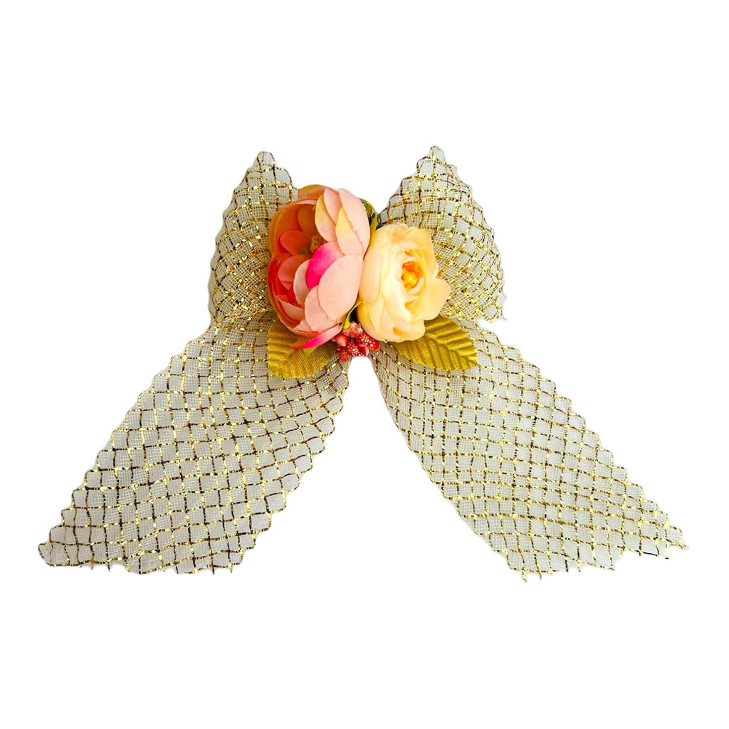 Charming Peony Duo with Large Bow Artificial Flower Bunch for Gift Decor and Wedding Packing