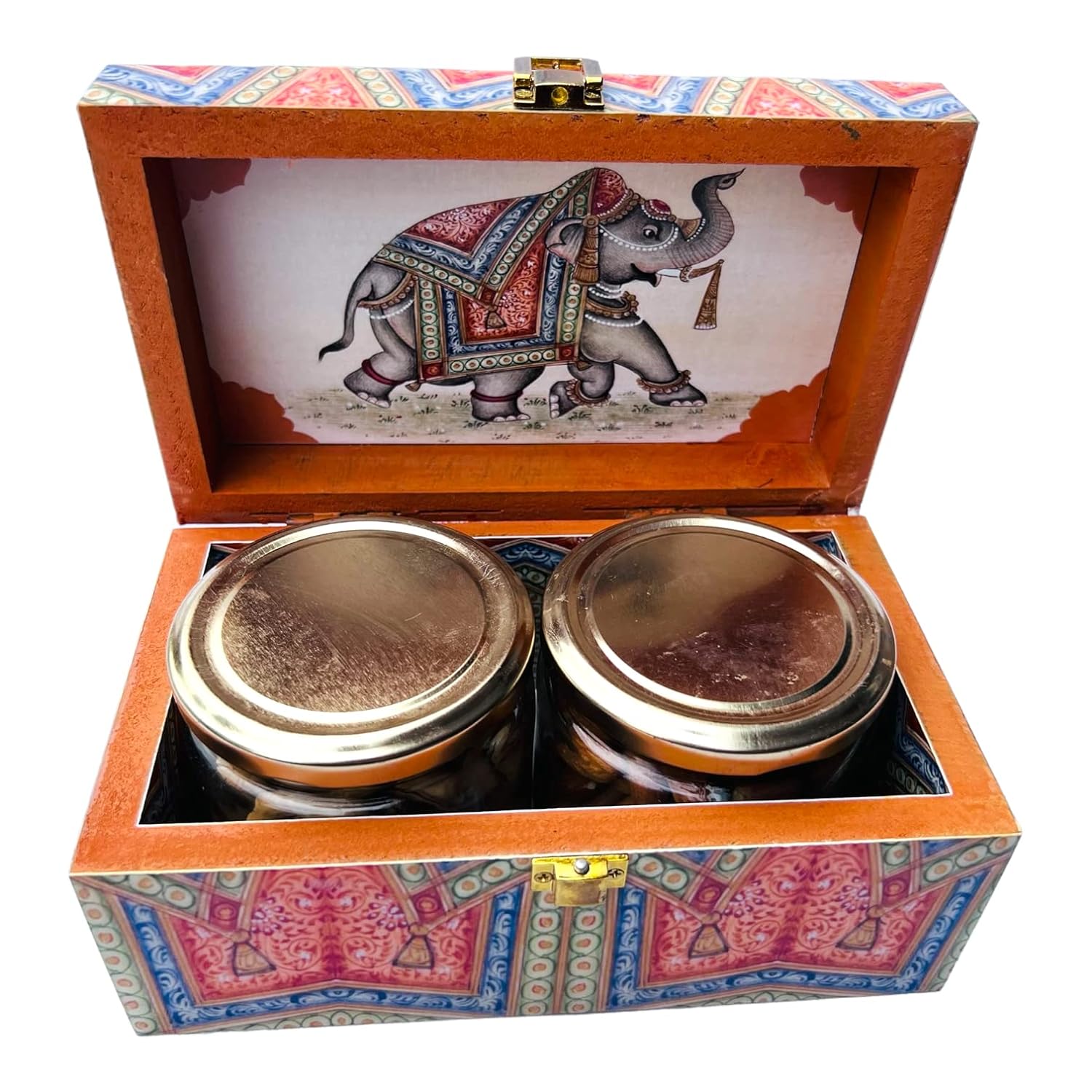 Elephant Wooden Dry Fruit Box with Jars