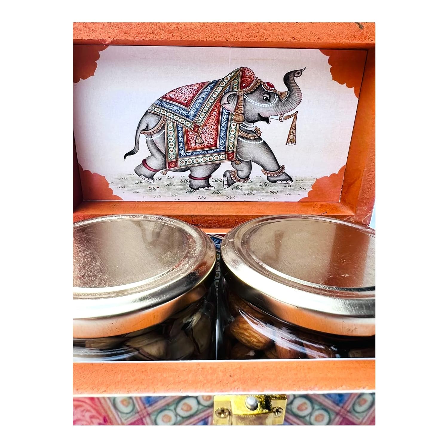 Elephant Wooden Dry Fruit Box with Jars