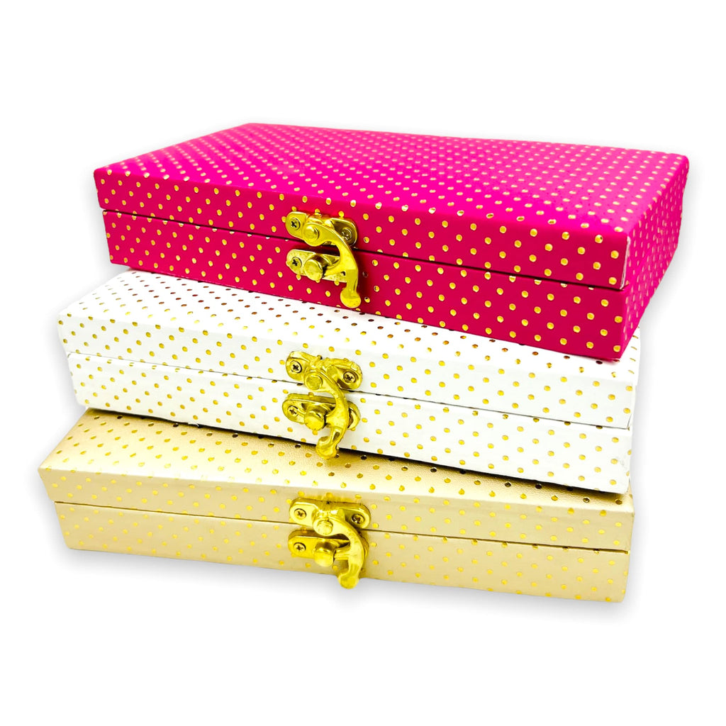 Chic Polka Dot Leatherette MDF Cash & Gaddi Gift Box - Mixed Colors, 8"x4"x2"