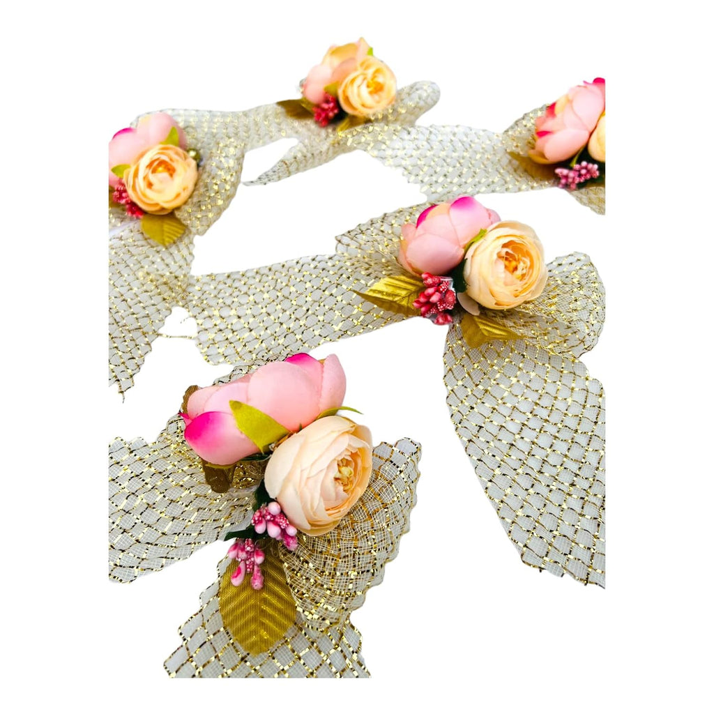 Charming Peony Duo with Large Bow Artificial Flower Bunch for Gift Decor and Wedding Packing