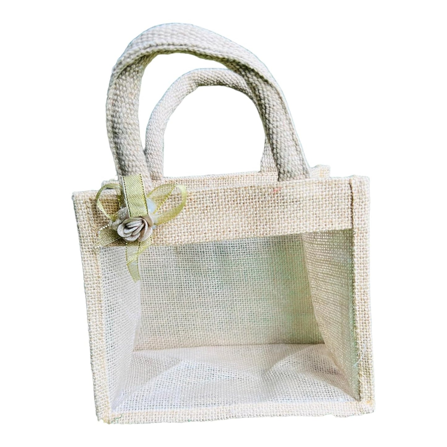 Transparent Front Jute Gifting Bags - 8inch X 4inch