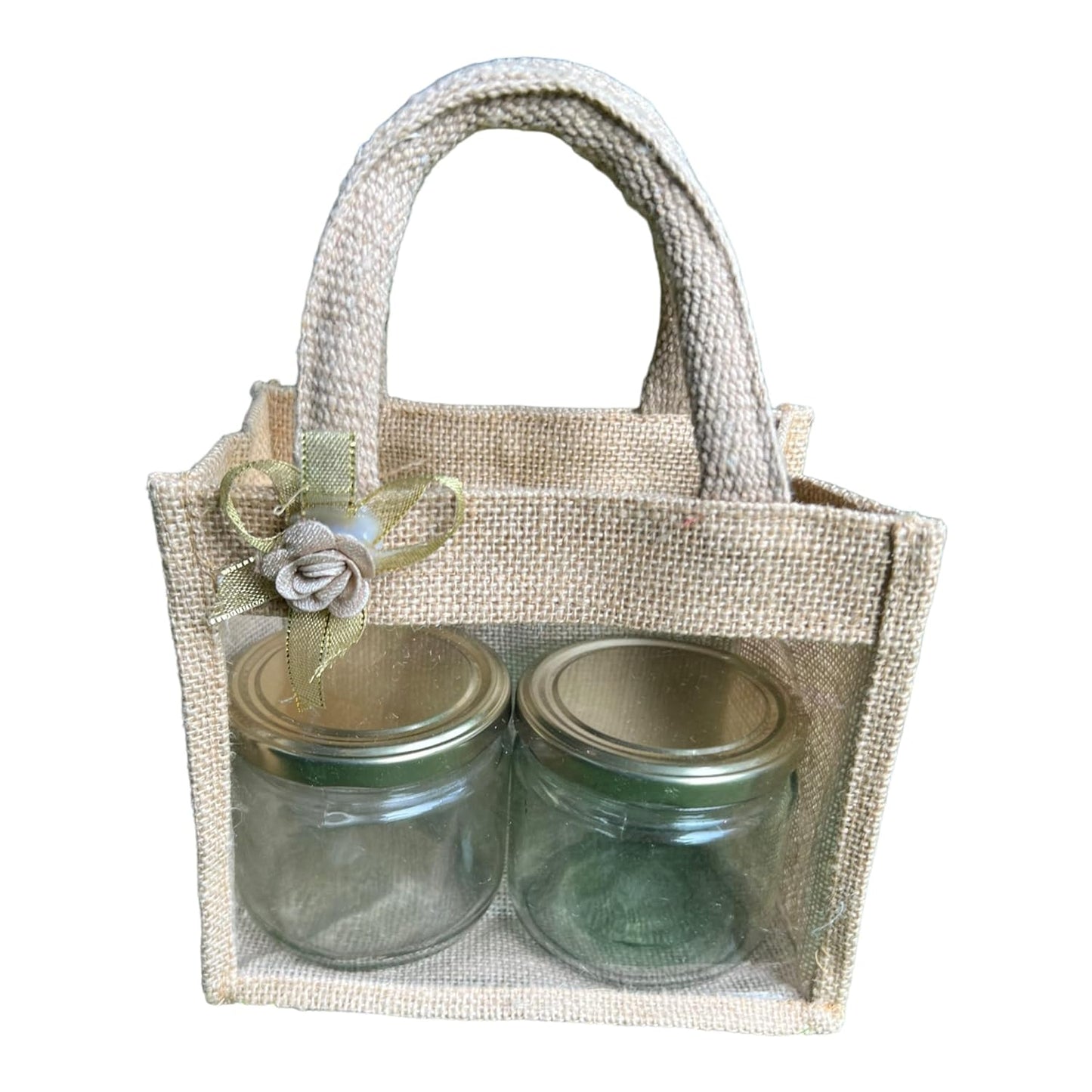 Transparent Front Jute Gifting Bags - 8inch X 4inch