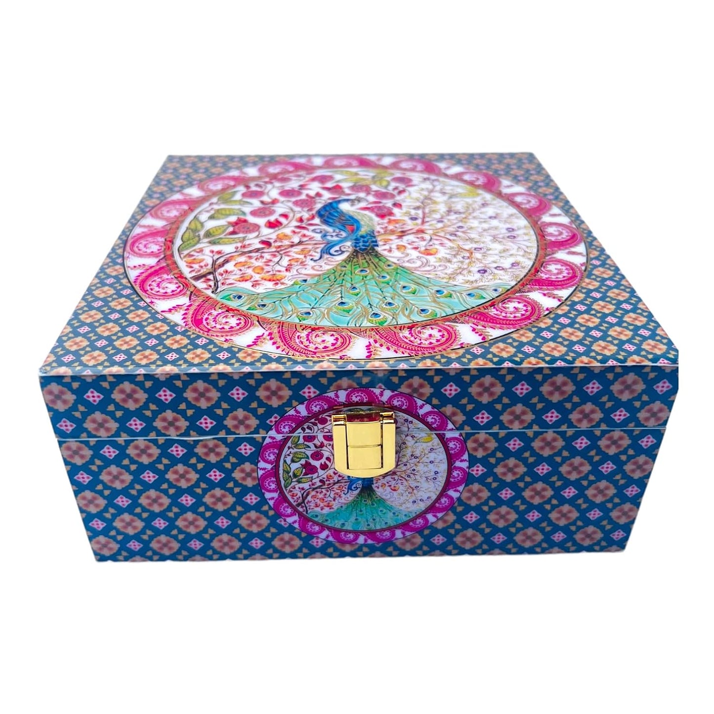 Peacock Wooden Dry Fruit Box with Jars