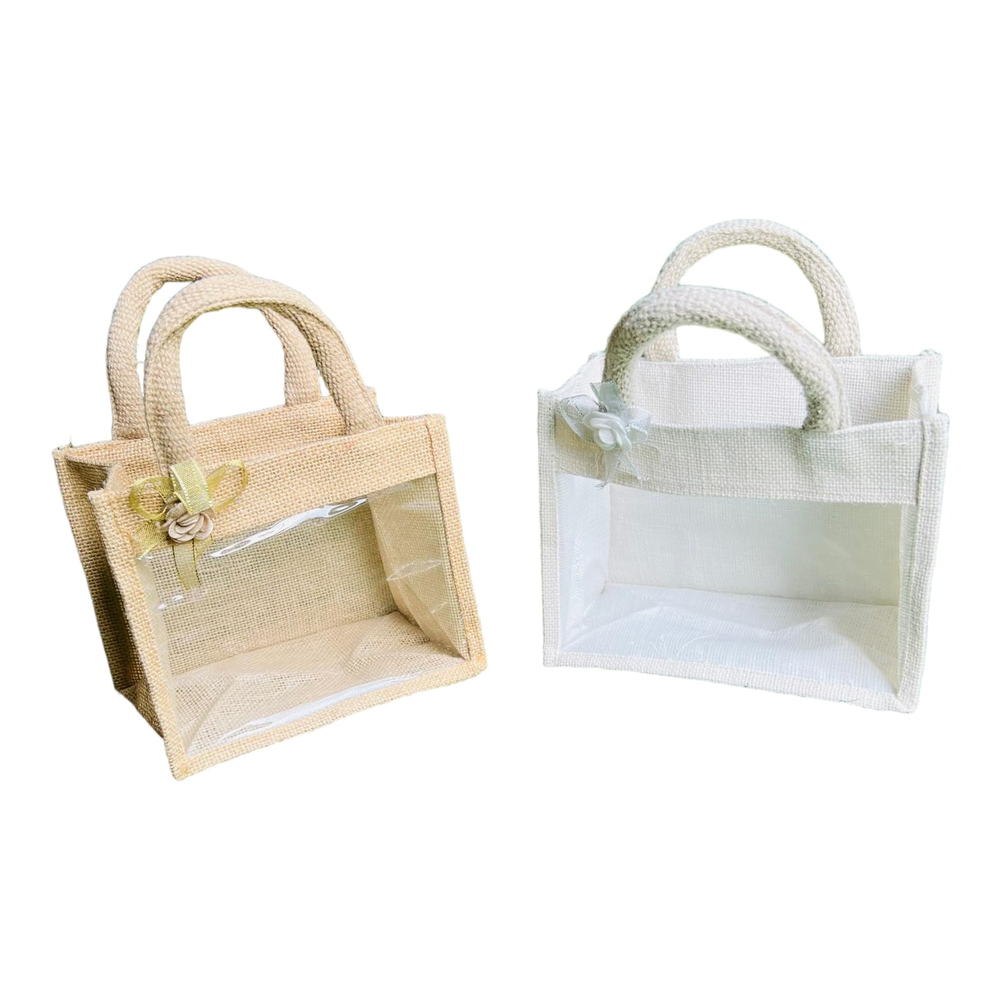 Transparent Front Jute Gifting Bags - 8inch X 4inch