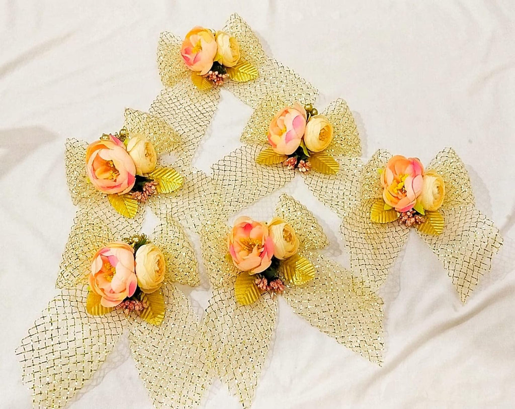 Charming Peony Duo with Large Bow Artificial Flower Bunch for Gift Decor and Wedding Packing