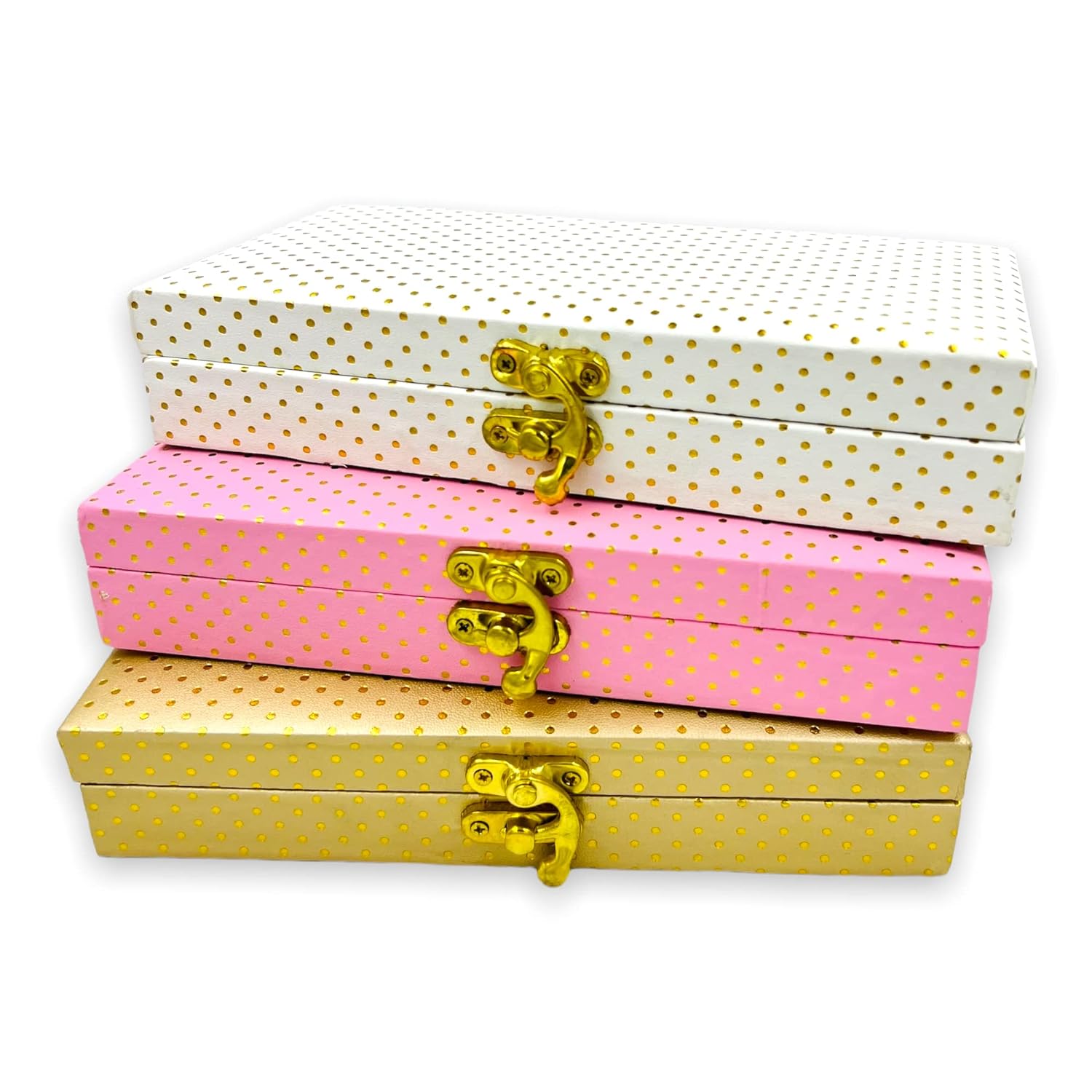 Chic Polka Dot Leatherette MDF Cash & Gaddi Gift Box - Mixed Colors, 8"x4"x2"