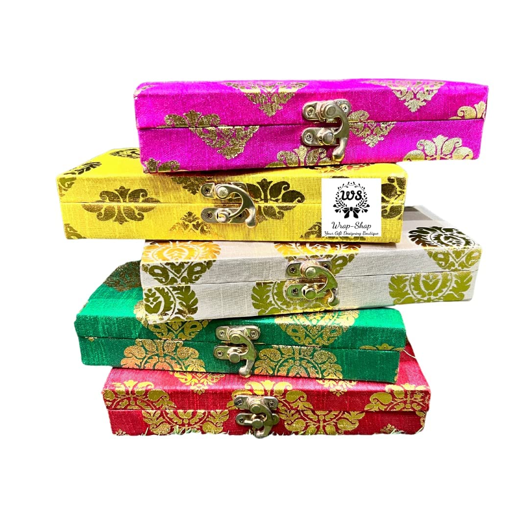 Vibrant Paan Print Cloth Cash & Gaddi Gift Box - Mixed Colors, 8"x4"x2"