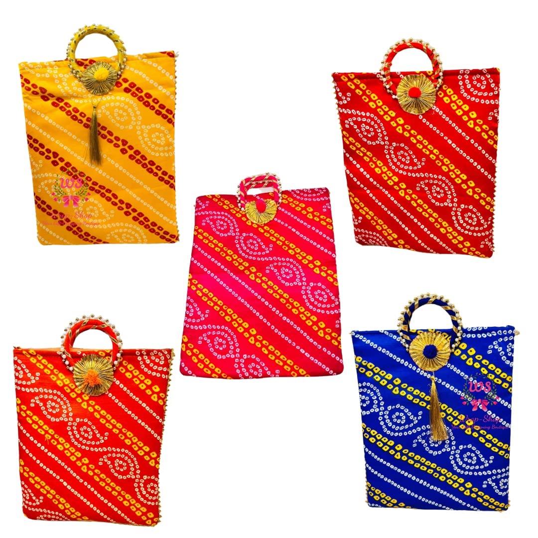 Traditional Bandhej Gifting Bag 10x8 Inch – Return Gift Bag for Wedding, Haldi, Mehendi, Festive Gifting