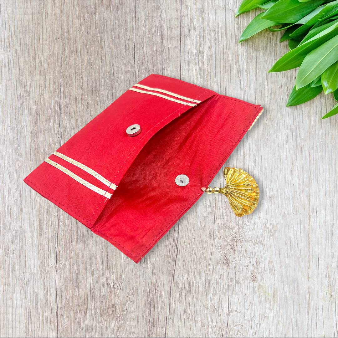 Designer Lace Shagun Money Envelope – Premium Silk Cloth with Satin Flower & Tassel