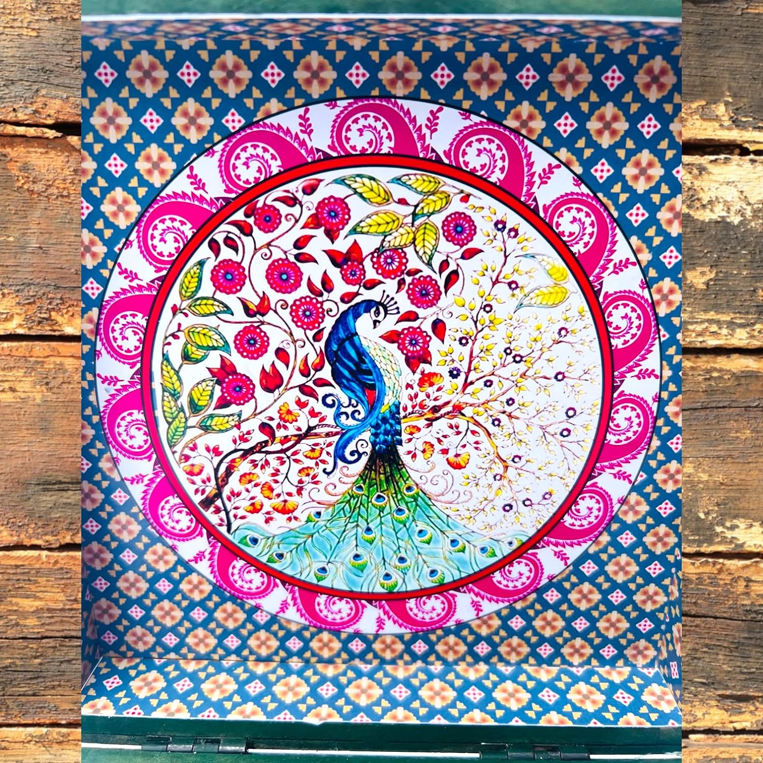 Peacock Print Digital Laminated Wooden Box with 4 Jars | Luxury Dry Fruit & Chocolate Gift Hamper