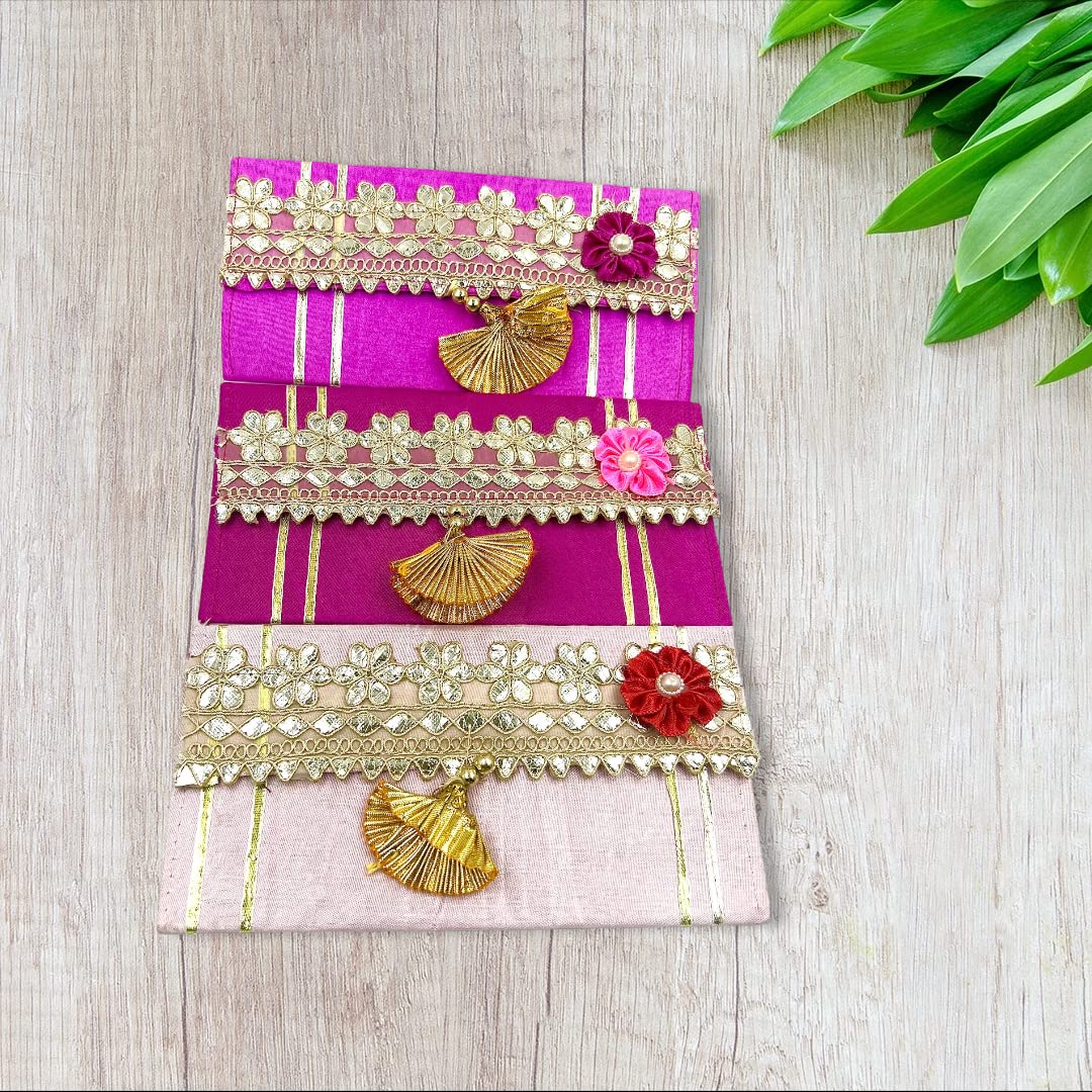 Designer Lace Shagun Money Envelope – Premium Silk Cloth with Satin Flower & Tassel