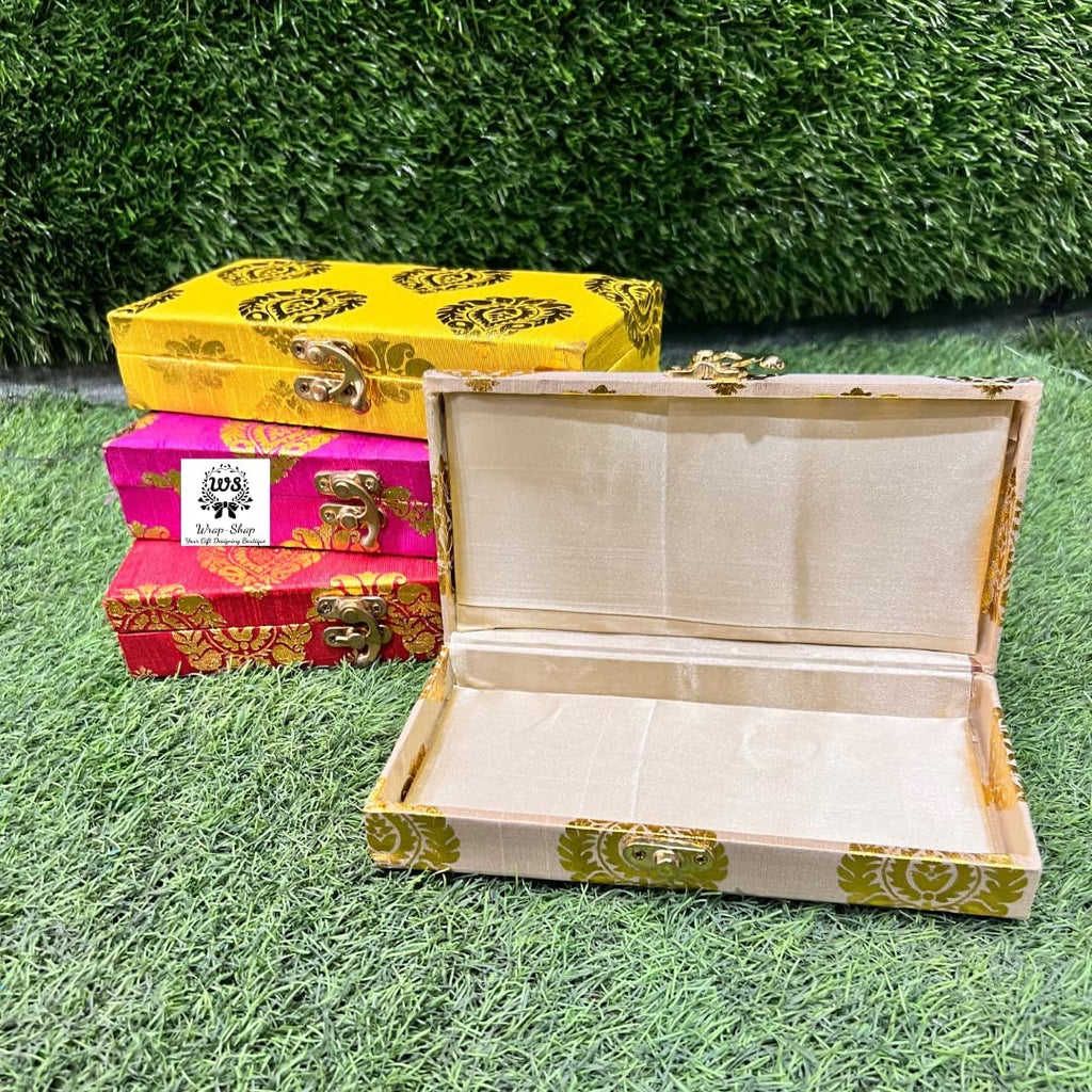 Vibrant Paan Print Cloth Cash & Gaddi Gift Box - Mixed Colors, 8"x4"x2"