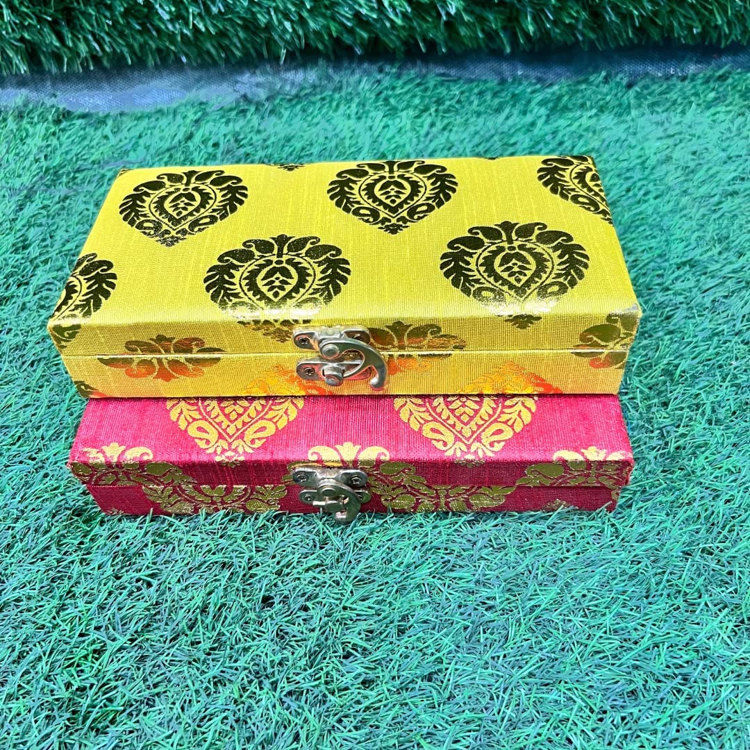 Vibrant Paan Print Cloth Cash & Gaddi Gift Box - Mixed Colors, 8"x4"x2"