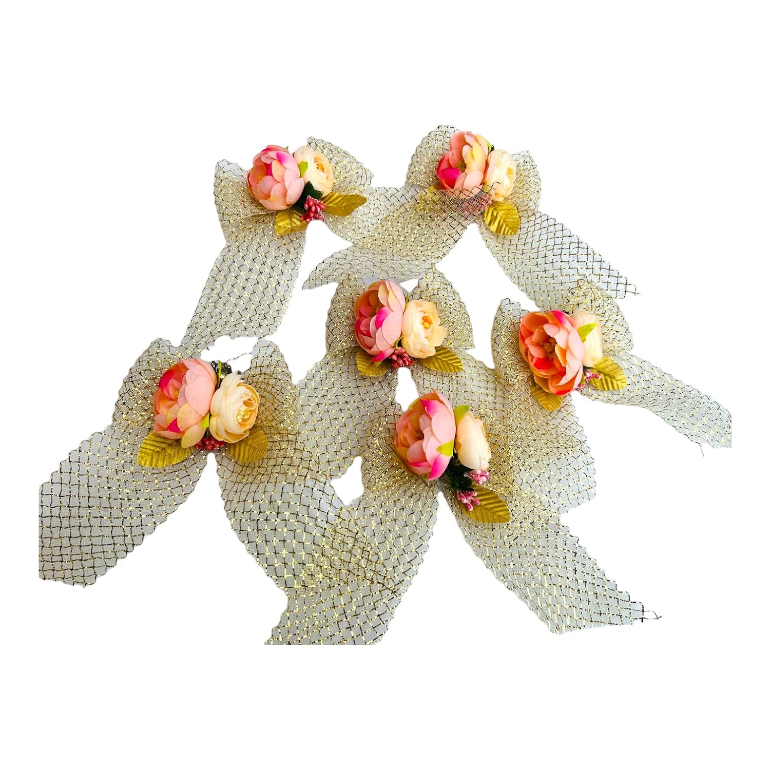 Charming Peony Duo with Large Bow Artificial Flower Bunch for Gift Decor and Wedding Packing