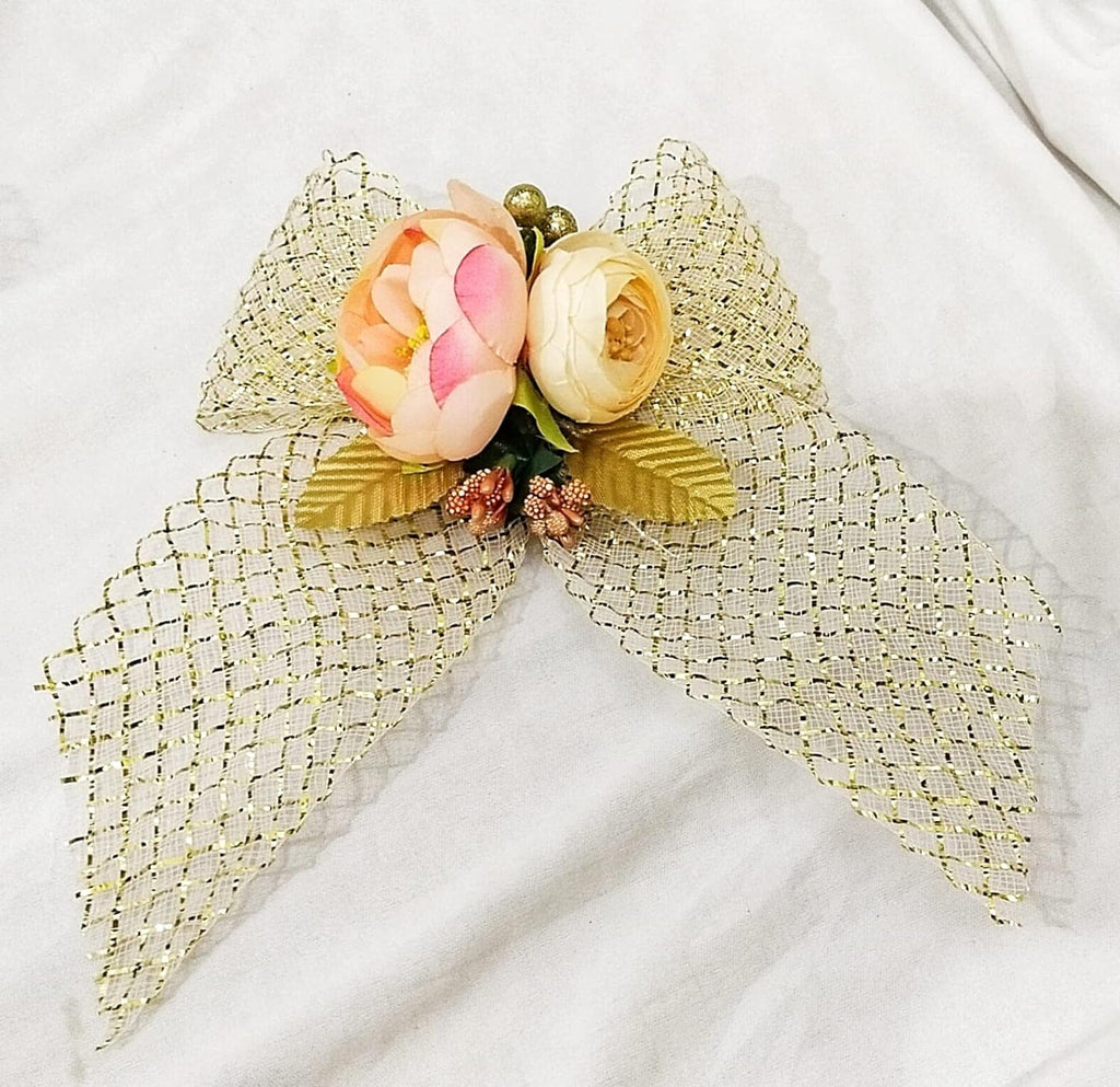 Charming Peony Duo with Large Bow Artificial Flower Bunch for Gift Decor and Wedding Packing