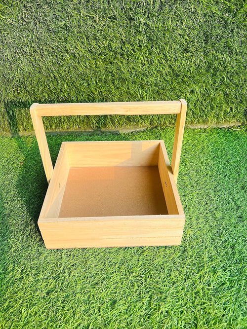 8x8 inch square pinewood gift basket for hamper packaging and gifting