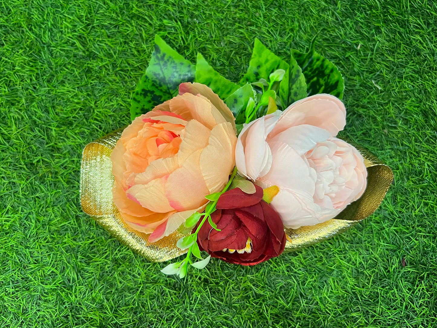 Exquisite 3 Large Peonies with Golden Belt Artificial Flower Bunch for Gift Decoration and Wedding Packing